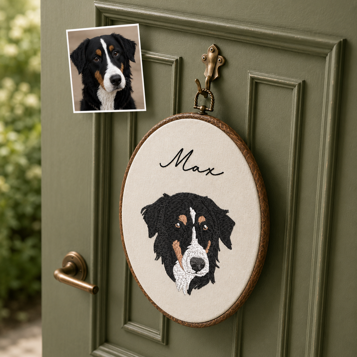 Custom Pet Portrait Embroidery Hoop – Personalized Dog Memorial Wall Art
