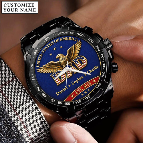 Personalized EST & Names for Independence Day Dad Watch