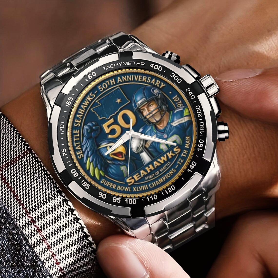 Seattle Seahawks 50th Anniversary Stainless Steel Watch