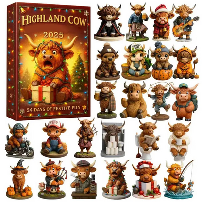 2025 Highland Cow Advent Acrylic Calendar 24 Pieces Christmas Tree Decor