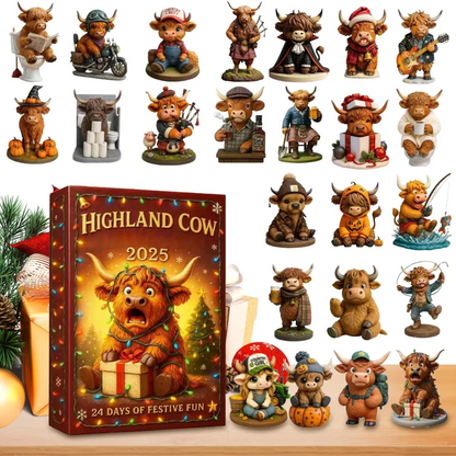 2025 Highland Cow Advent Acrylic Calendar 24 Pieces Christmas Tree Decor