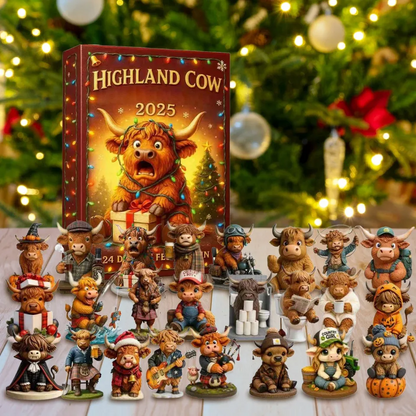 2025 Highland Cow Advent Acrylic Calendar 24 Pieces Christmas Tree Decor