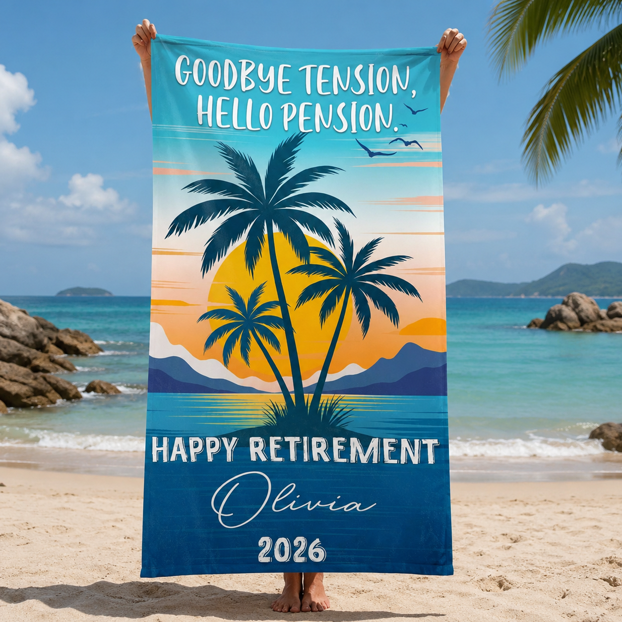 Personalized Beach Towel Custome Name Retirement Gift