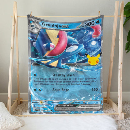Greninja PKM Custom Fleece Blanket – Personalized Trading Card Throw Blanket