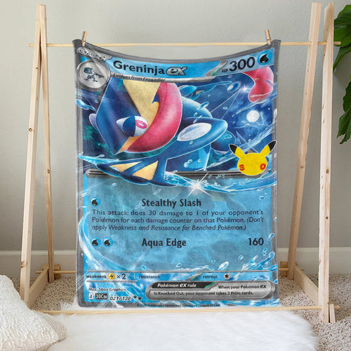 Greninja PKM Custom Fleece Blanket – Personalized Trading Card Throw Blanket