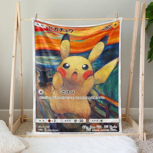 PKM Pikachu The Scream Custom Fleece Blanket