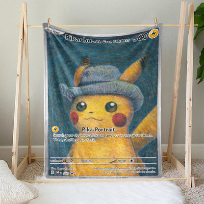 PKM Pikachu With Grey Felt Hat Custom Fleece Blanket