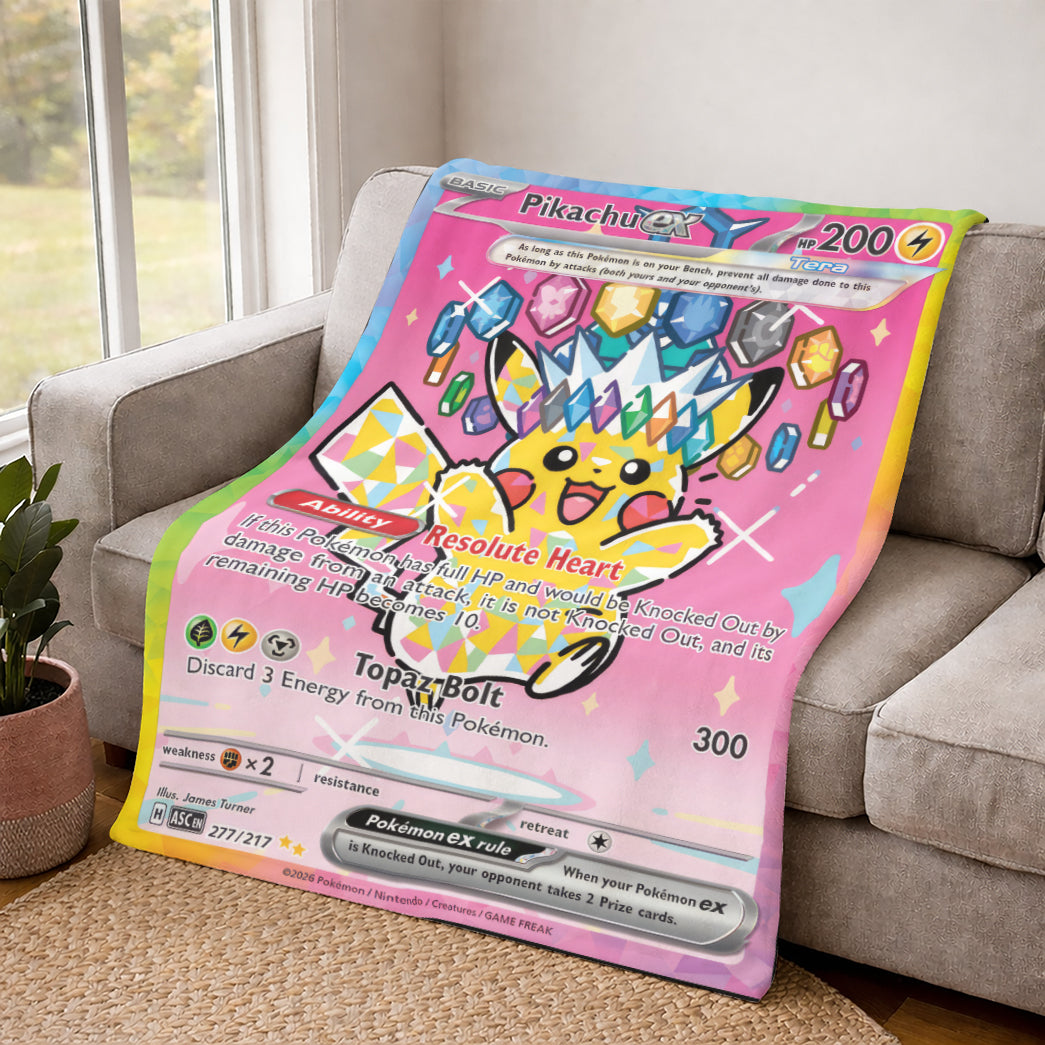 PKM Pikachu EX Card Custom Fleece Blanket