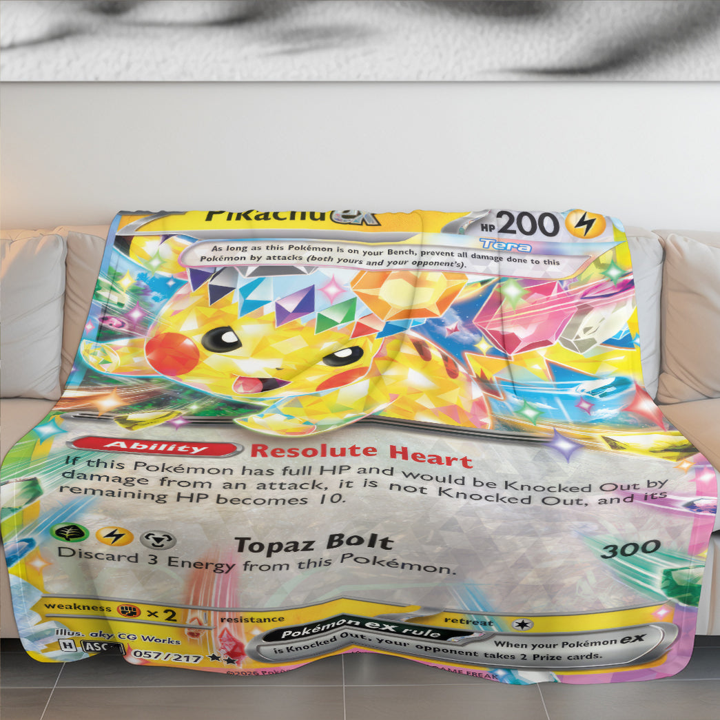 PKM Pikachu EX Card Custom Fleece Blanket