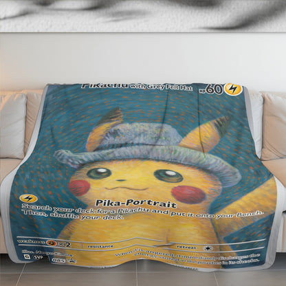 PKM Pikachu With Grey Felt Hat Custom Fleece Blanket