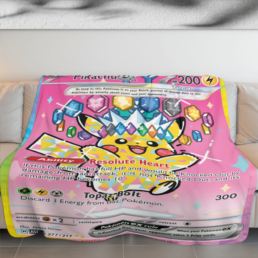 PKM Pikachu EX Card Custom Fleece Blanket
