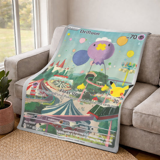 Drifloon PKM Custom Fleece Blanket – Personalized Trading Card Throw Blanket