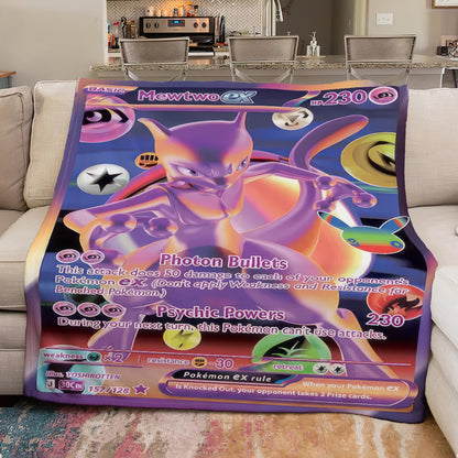 PKM Mewtwo Custom Fleece Blanket – Personalized Soft Plush Throw Blanket