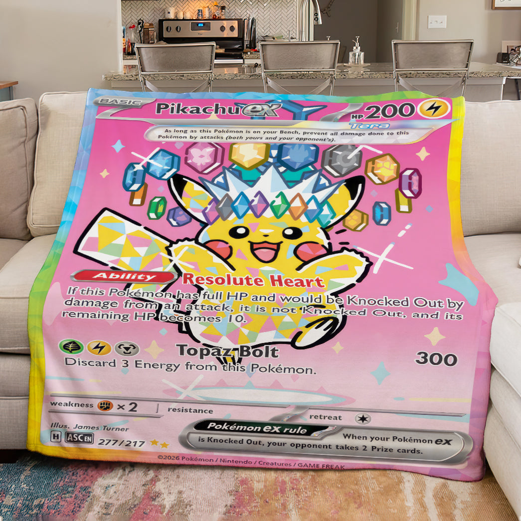 PKM Pikachu EX Card Custom Fleece Blanket