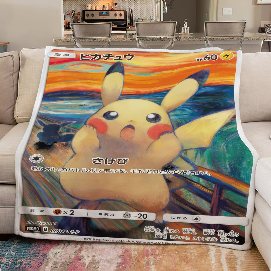 PKM Pikachu The Scream Custom Fleece Blanket