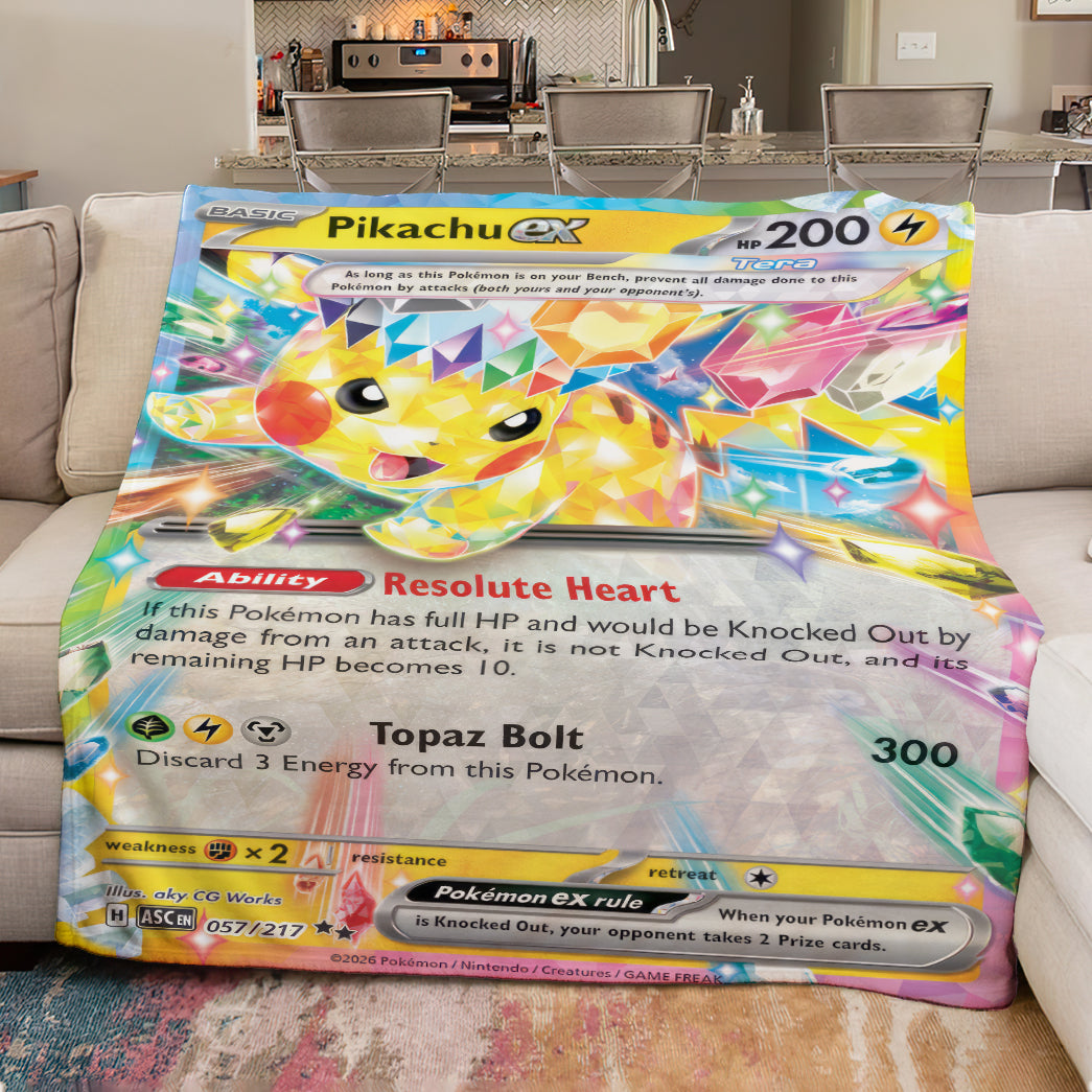PKM Pikachu EX Card Custom Fleece Blanket