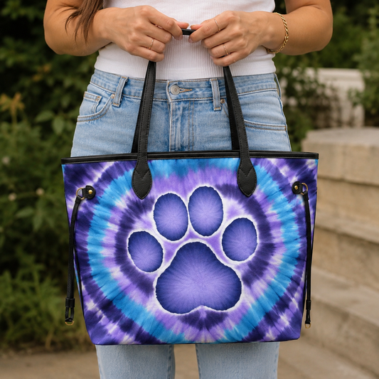 Vibrant Tie-Dye Spiral Purple Cat Women's Large PU Bag