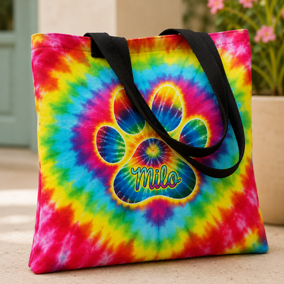 Paw Print Colorful Swirl Cat Tote Bag