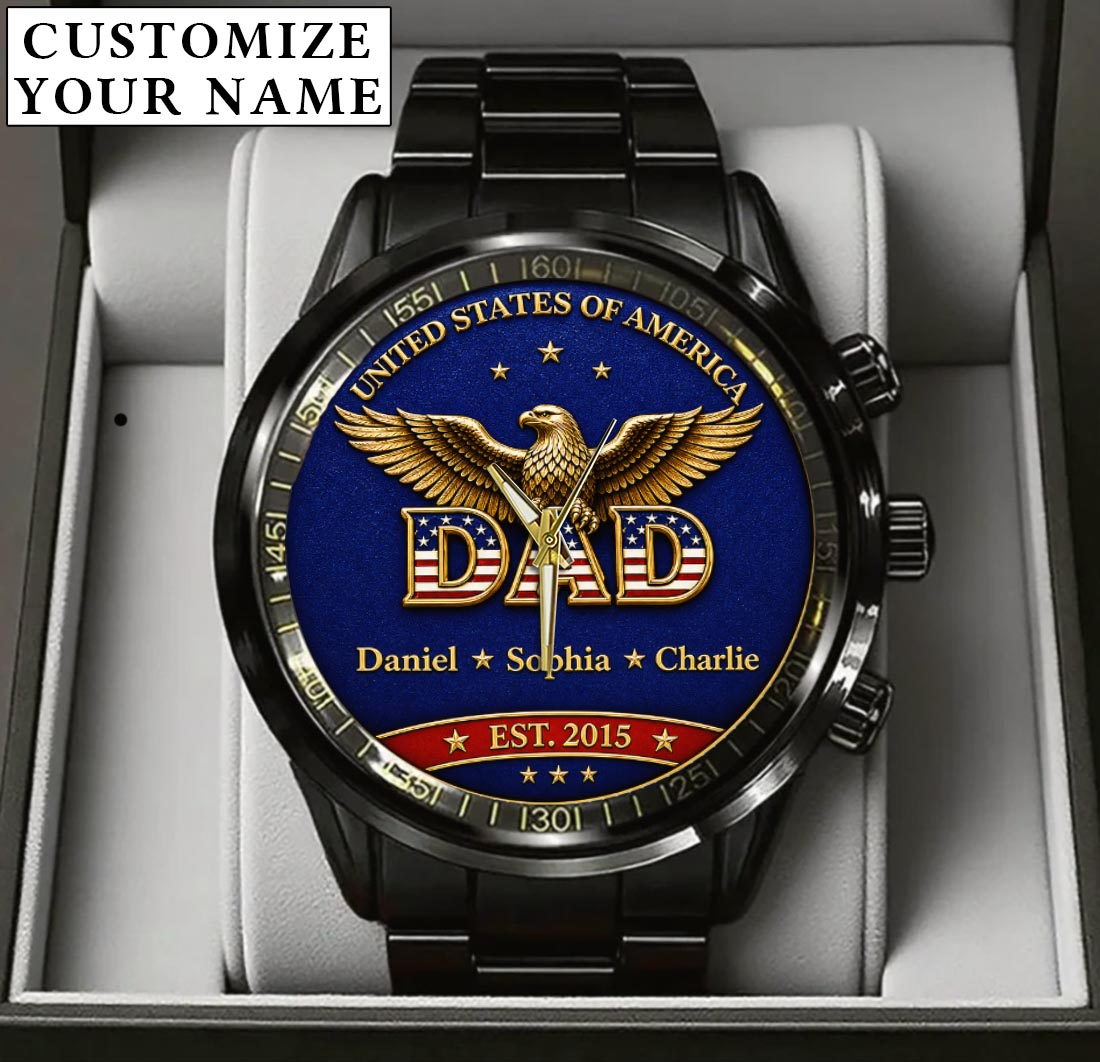 Personalized EST & Names for Independence Day Dad Watch
