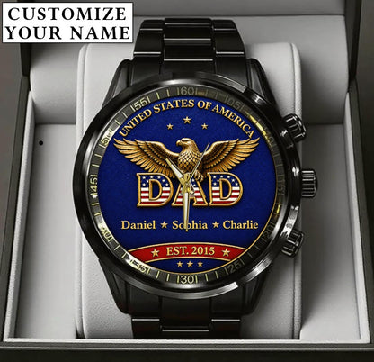 Personalized EST & Names for Independence Day Dad Watch