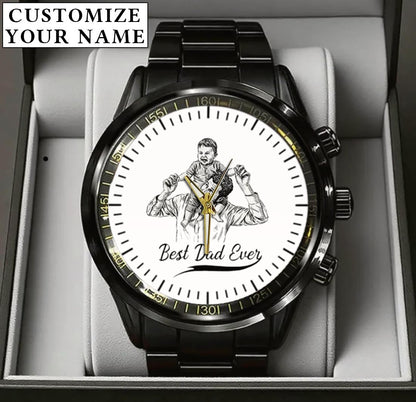 Personalized Photo Pencil Drawing Best Dad Grandpa Watch