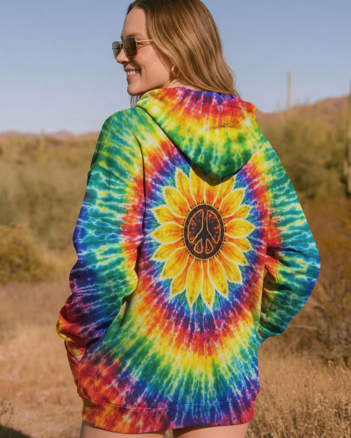 Sunflower Swirl Tie Dye Printed Hoodie Sweatshirt T-Shirt