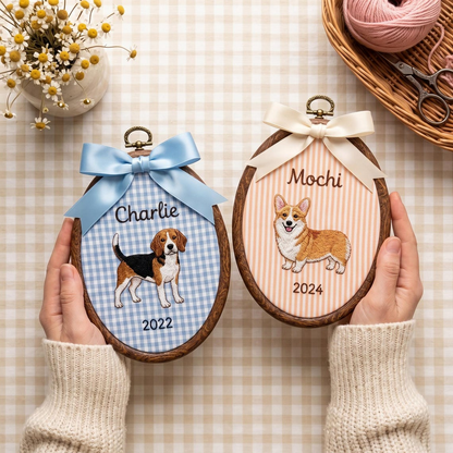 Custom Pet Portrait Embroidery Hoop – Personalized Dog Memorial Wall Art