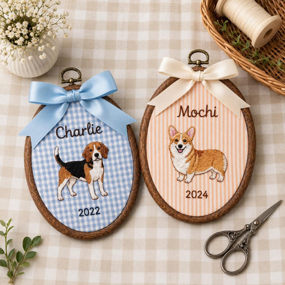 Custom Pet Portrait Embroidery Hoop – Personalized Dog Memorial Wall Art