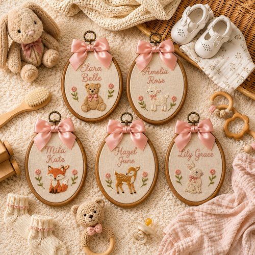Personalized Embroidered Teddy Bear Baby Name Hoop
