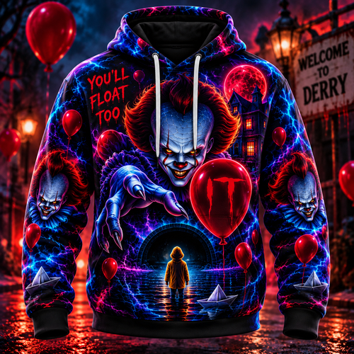 Halloween Neon Pennywise AOP T-Shirt Sweatshirt Hoodie