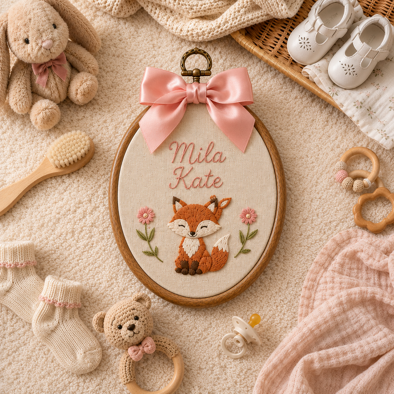 Personalized Embroidered Teddy Bear Baby Name Hoop