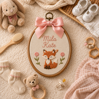 Personalized Embroidered Teddy Bear Baby Name Hoop