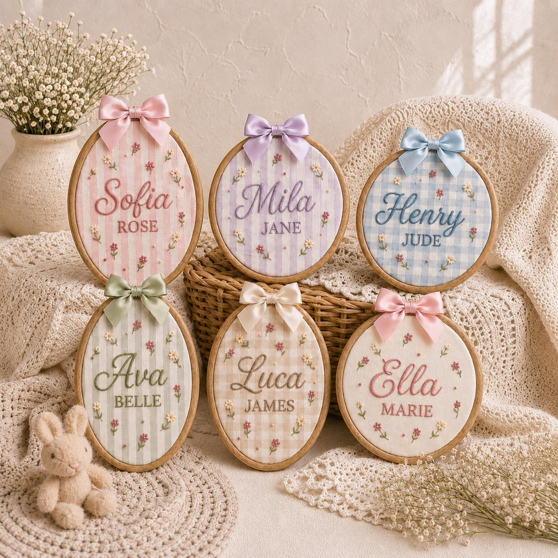 Personalized Embroidered Floral Baby Name Hoop