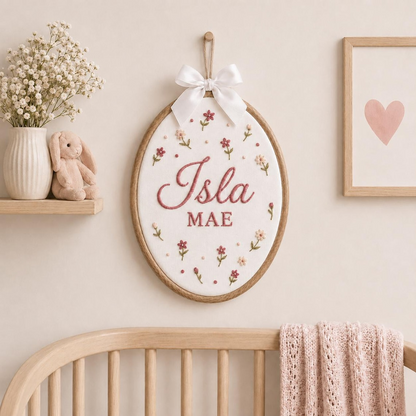 Personalized Embroidered Floral Baby Name Hoop