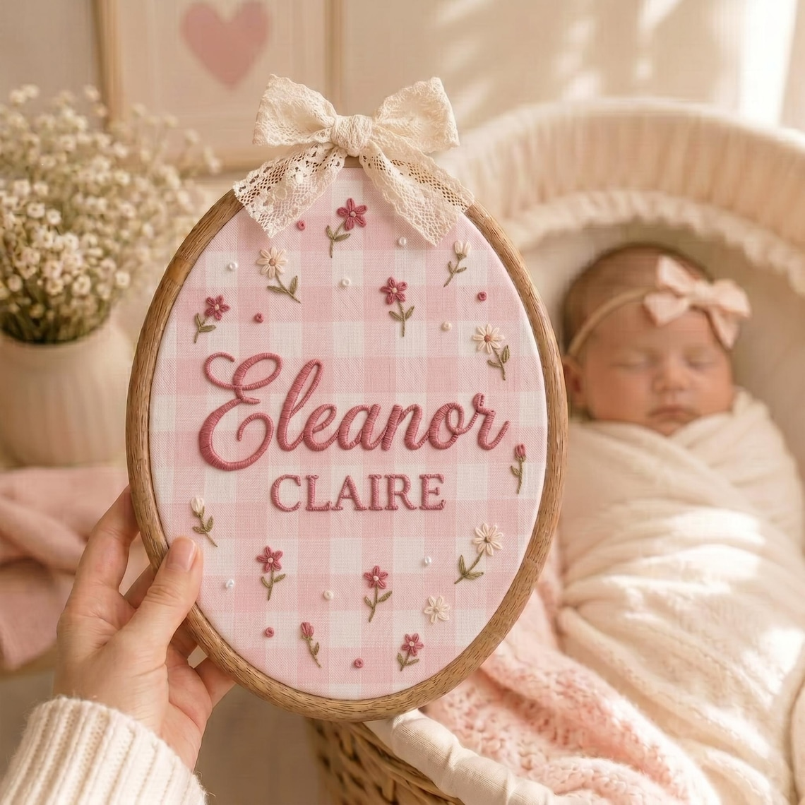 Personalized Embroidered Floral Baby Name Hoop