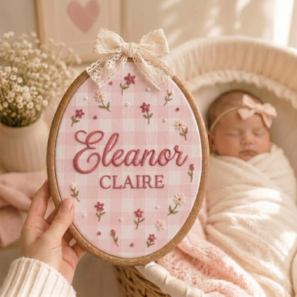 Personalized Embroidered Floral Baby Name Hoop