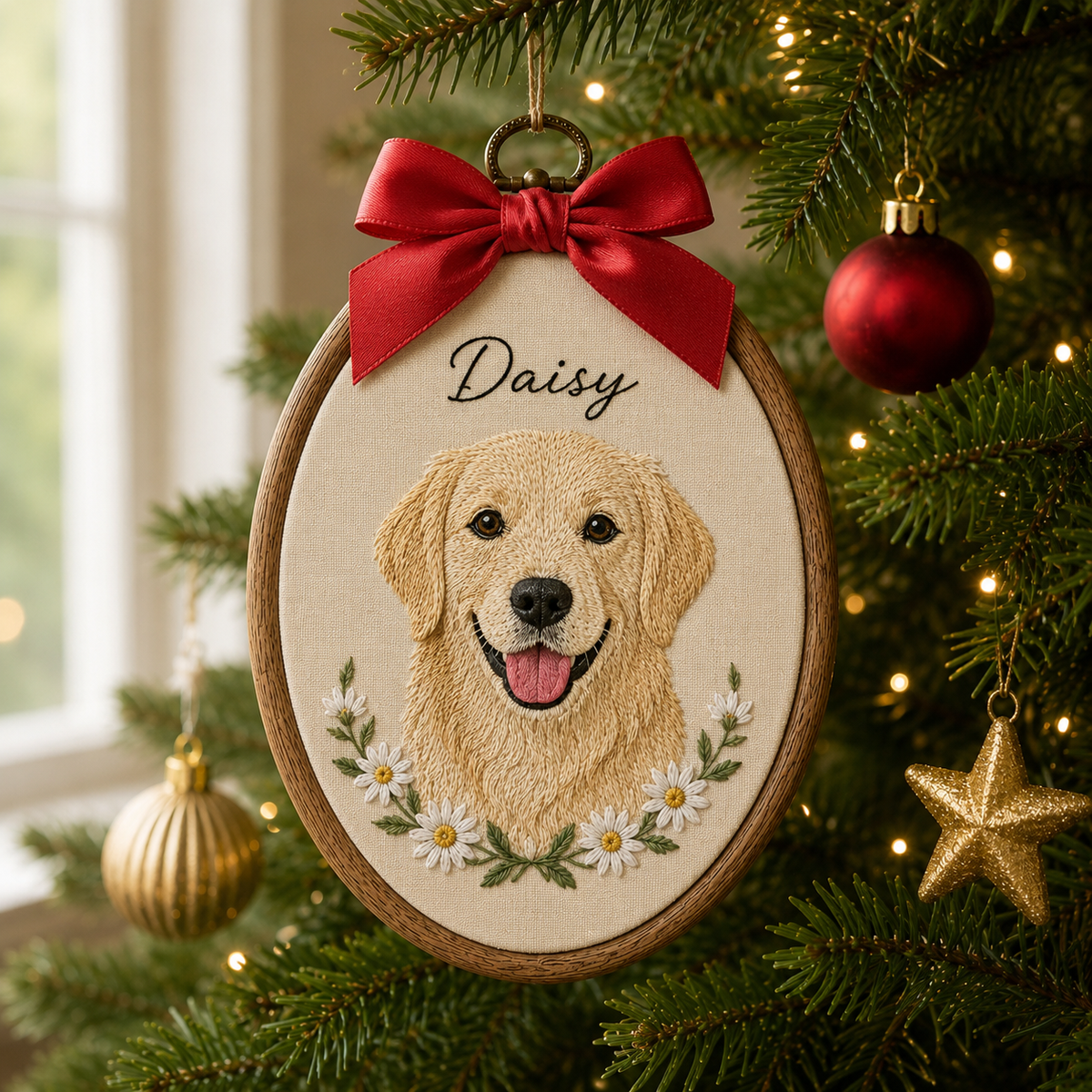 Custom Pet Portrait Embroidery Hoop – Personalized Dog Memorial Wall Art