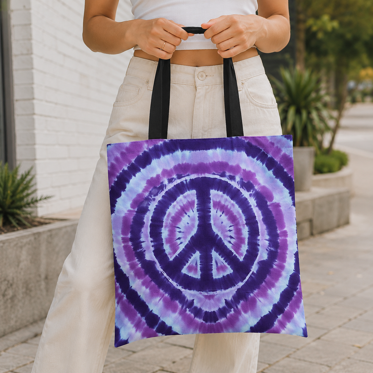 Peace Violet Printed Tote Bag