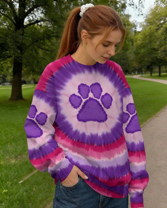 Purple Paw Swirl Tie Dye Cat Printed Hoodie Sweatshirt T-Shirt