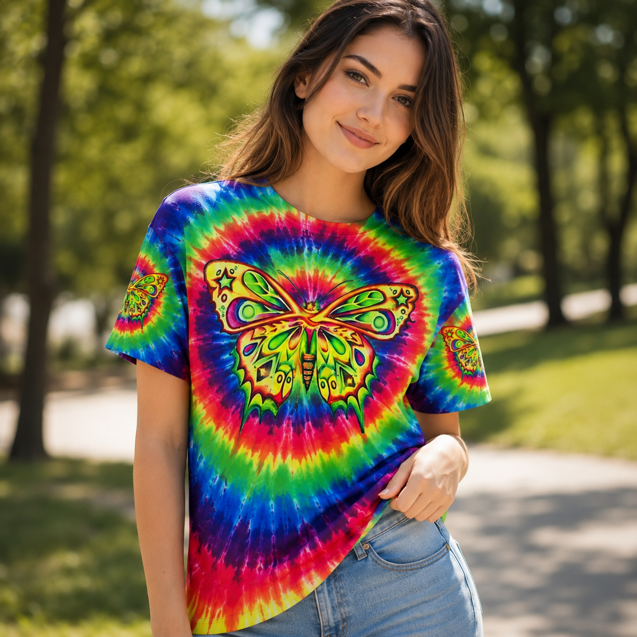 Rainbow Swirl Butterfly Printed Hoodie Sweatshirt T-Shirt