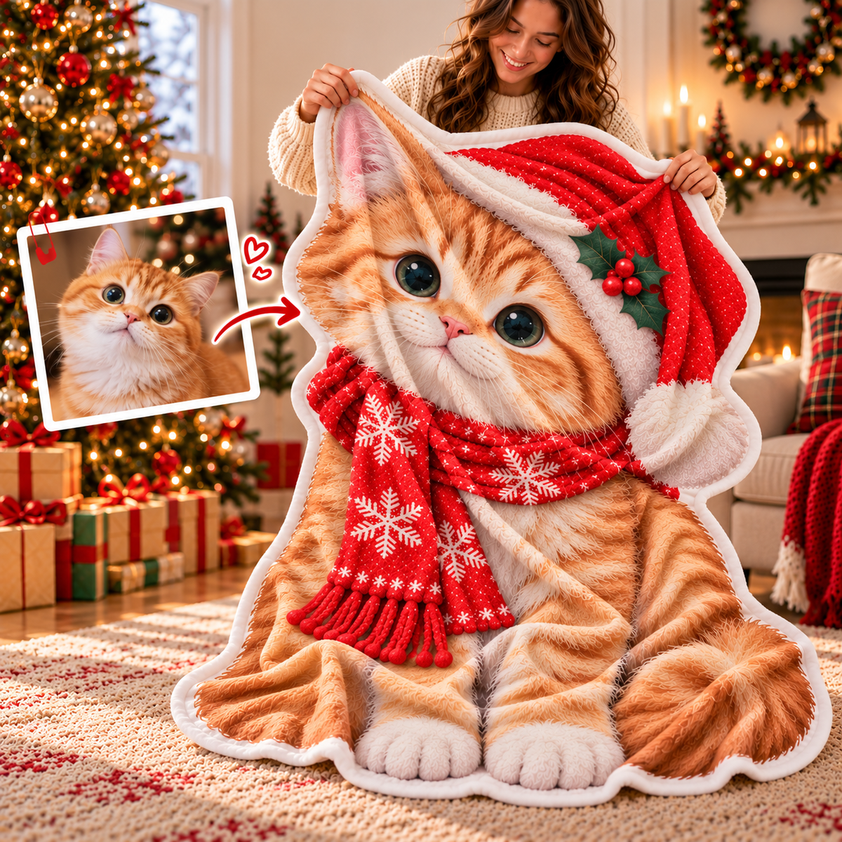 Personalized Christmas Pet Shaped Blanket – Custom Dog & Cat Photo Blanket, Unique Gift for Pet Lovers (Copy)