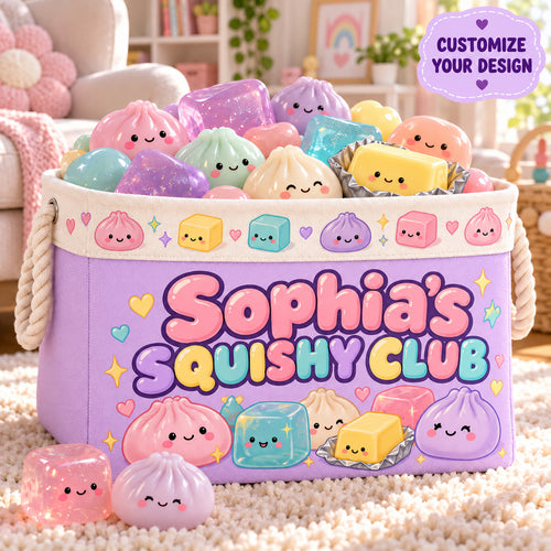 Personalized Squishy Storage Basket, Custom Name Storage Bin with Rope Handles