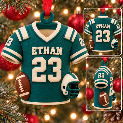Personalized Football Jersey Ornament, 3D Printed PLA, Custom Name and Number, Football Player Christmas Gift