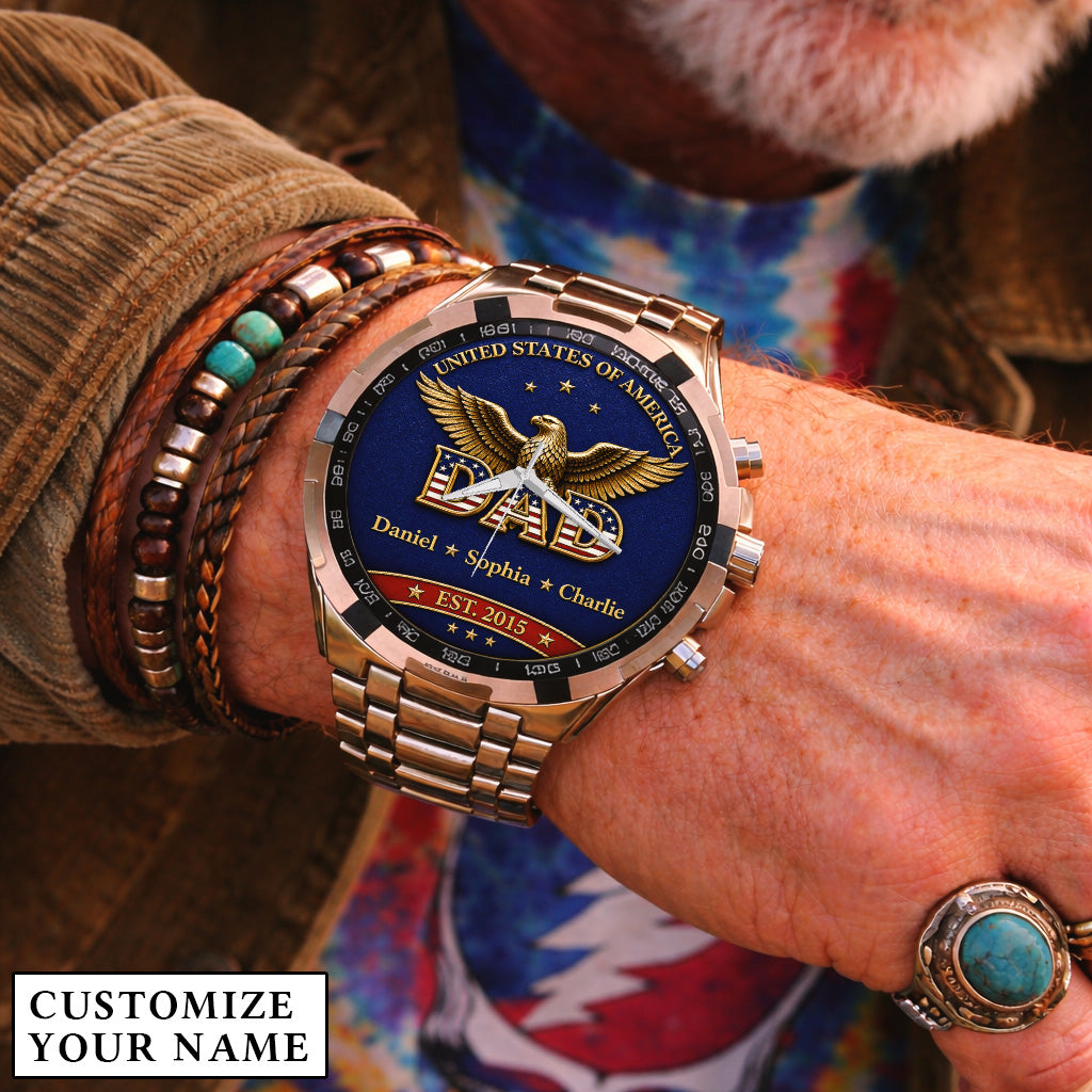 Personalized EST & Names for Independence Day Dad Watch