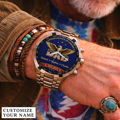 Personalized EST & Names for Independence Day Dad Watch