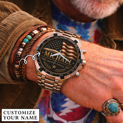 Personalized Proudly Served USA Anniversary Steel Stainless Watch
