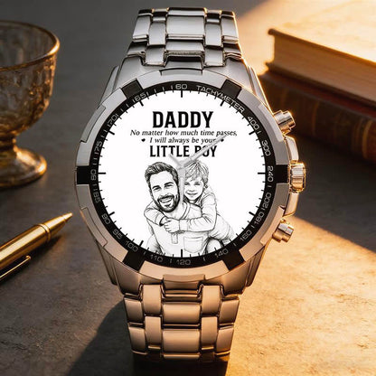 Personalized Photo Pencil Drawing Daddy Father Little Boy Watch