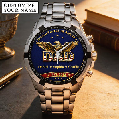 Personalized EST & Names for Independence Day Dad Watch