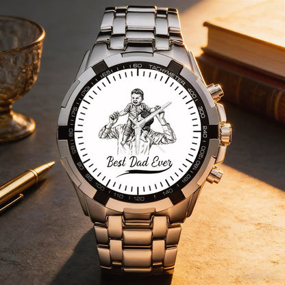 Personalized Photo Pencil Drawing Best Dad Grandpa Watch