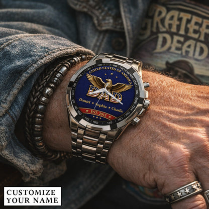 Personalized EST & Names for Independence Day Dad Watch